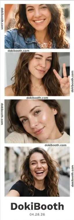 DokiBooth digital photo strip featuring a classic white frame and four high-quality selfies